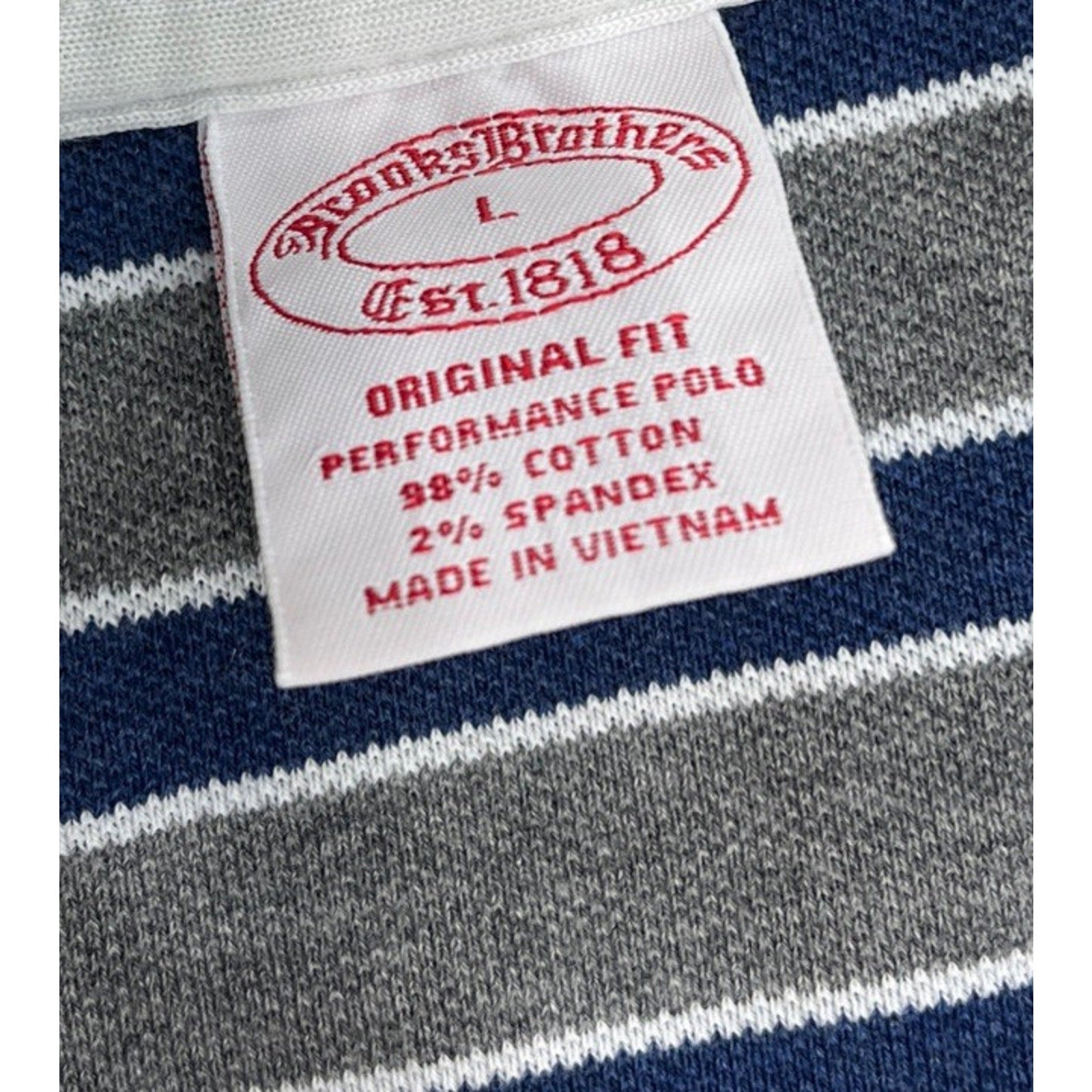 Brooks Brothers Polo Shirt Mens L Blue Striped Performance Original Fit Casual