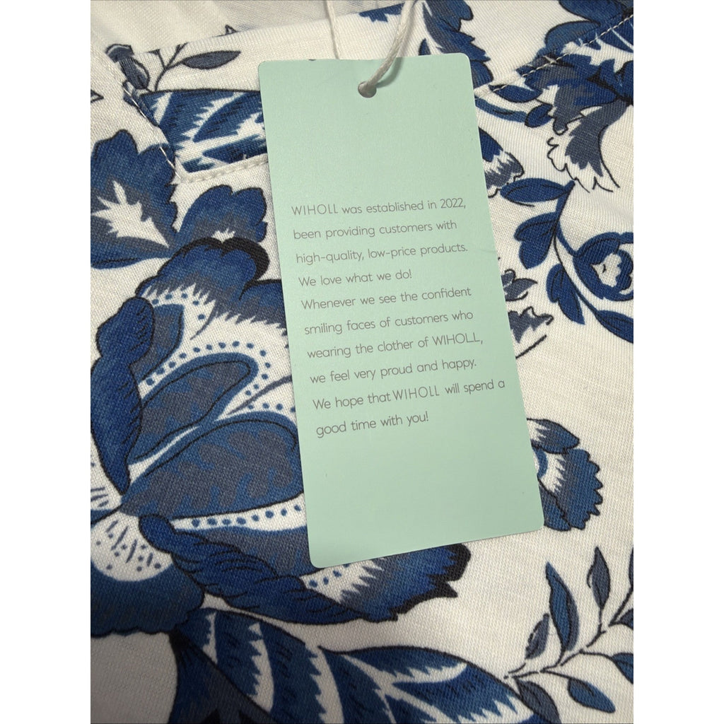 New WIHOLL Women's Blouse Top Long Sleeve V-Neck Floral Print Stretch Size M