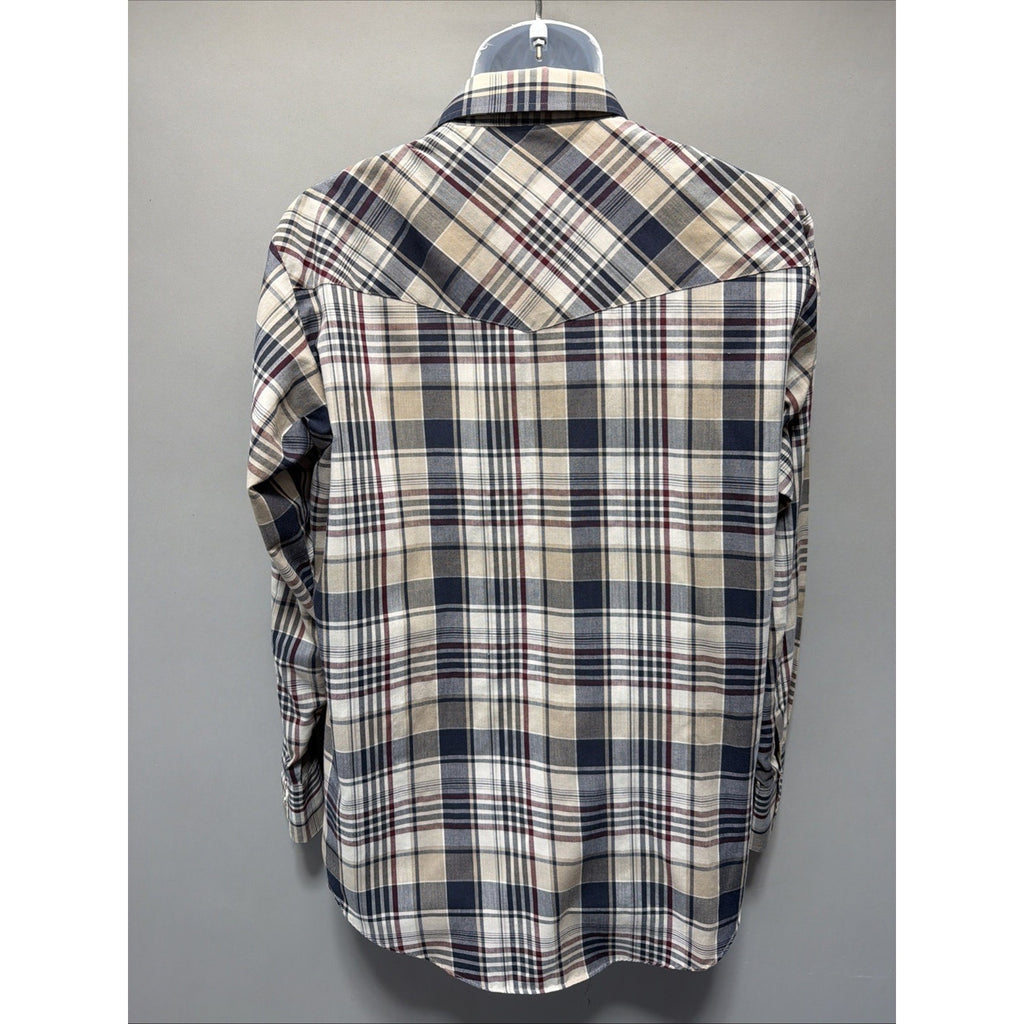 Plains Pearl Snap Shirt Men Size M Brown Plaid Long Sleeve Western Rodeo VTG