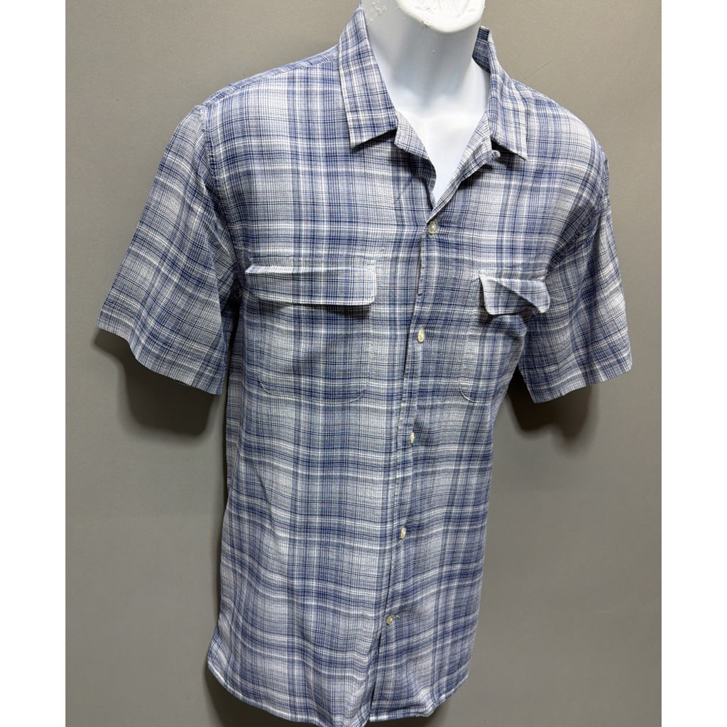 Banana Republic Mens Slim Fit Blue Plaid Short Sleeve Shirt Lightweight L Beach