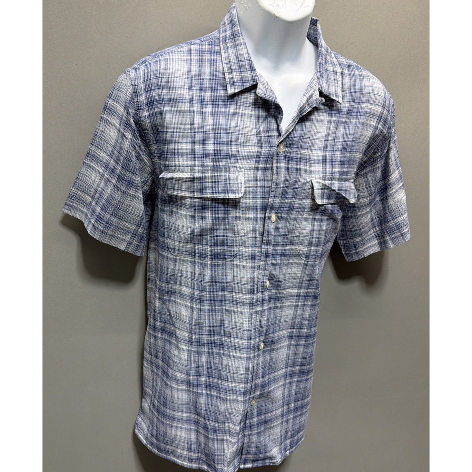 Banana Republic Mens Slim Fit Blue Plaid Short Sleeve Shirt Lightweight L Beach