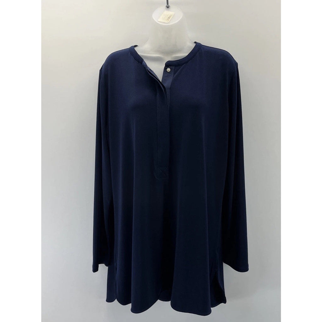 Lauren Ralph Lauren Long Sleeve Navy Stretch Tunic Top Size 1X