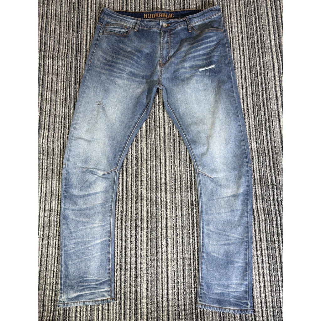 Hydraulic Men's Blue Technology Arc Slim Fit Stretch Denim Jeans Whiskered 38x32