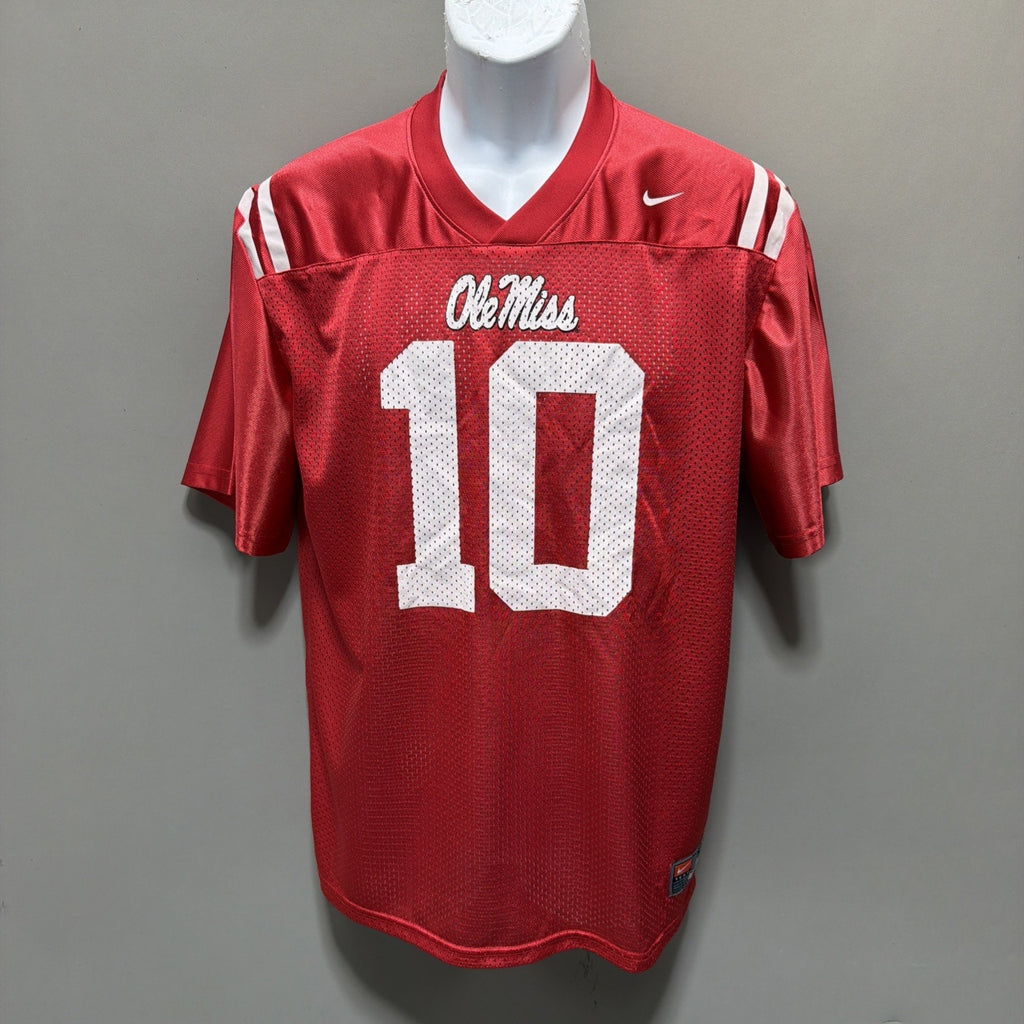 Vtg Nike Eli Manning #10 Ole Miss Rebels NCAA Jersey Teen Youth XL Red