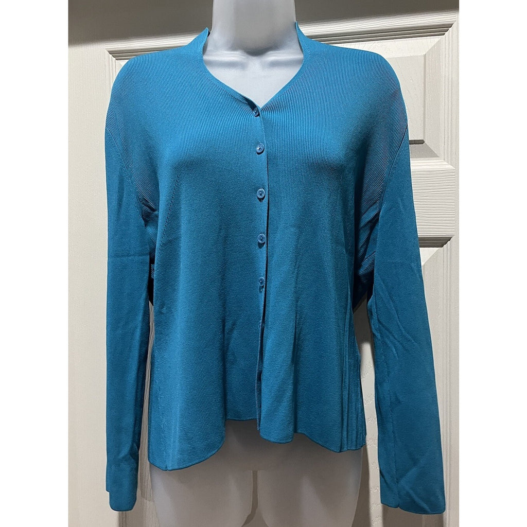 Venini Teal Green Long Sleeve Ribbed Cardigan Sweater Women’s Size XL