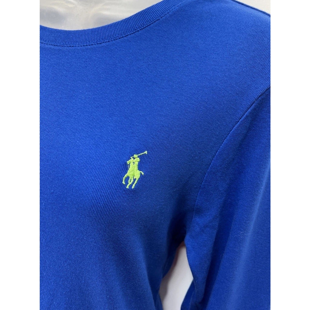 Ralph Lauren Sport Shirt Womens XL Blue Long Sleeve Green Pony