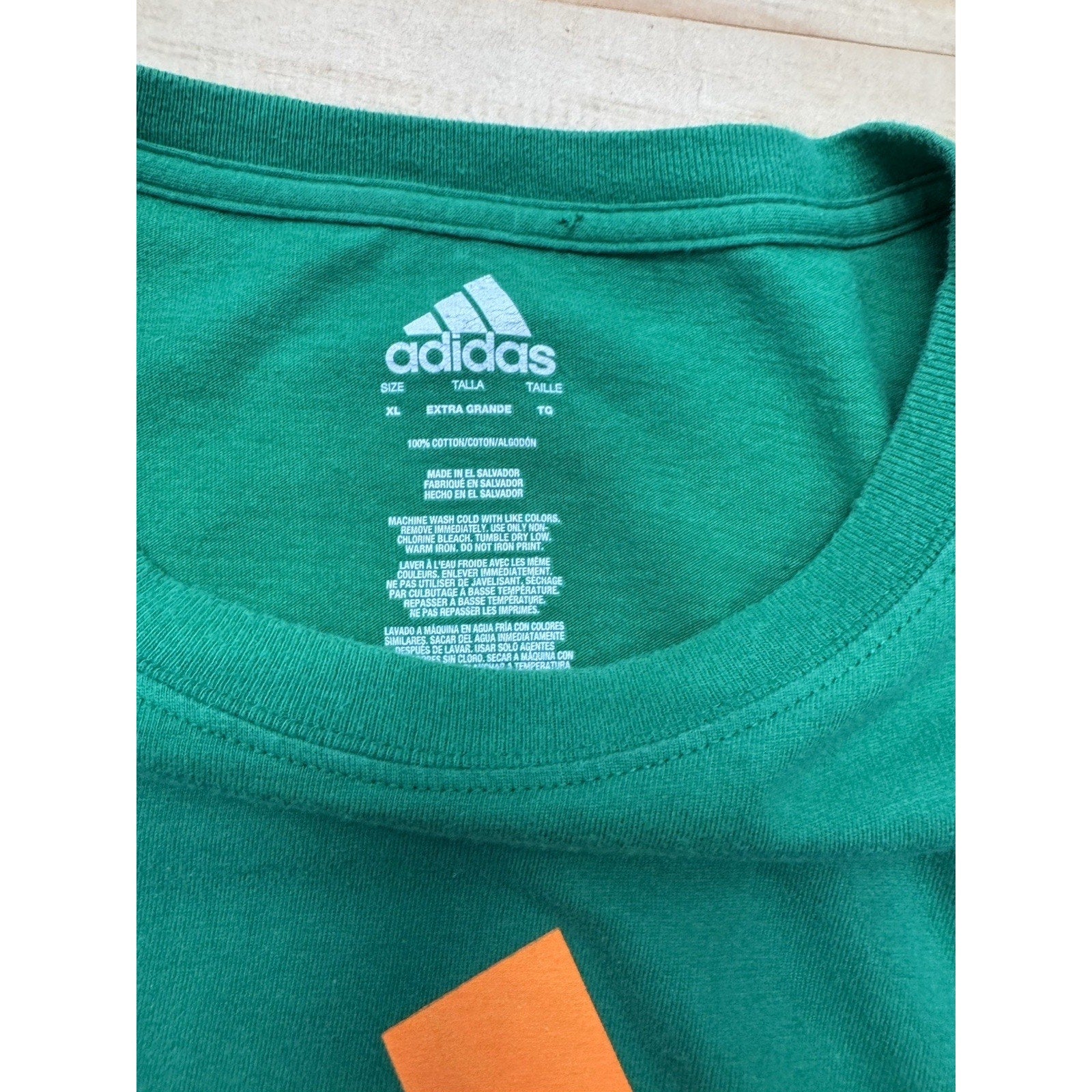 Adidas Kelly Green Orange Adidas Logo 3 Stripes Crew Neck Shirt Sleeve XL