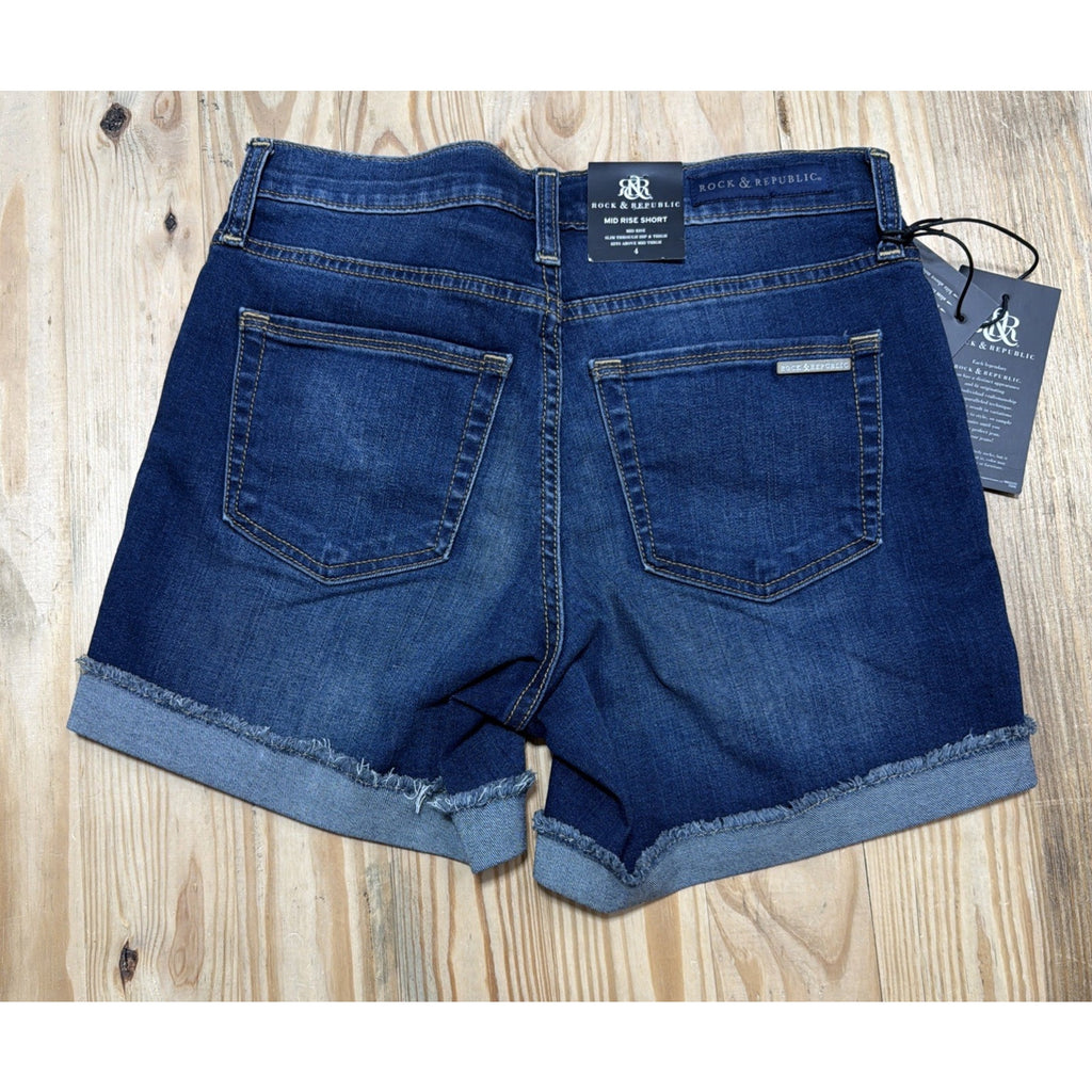 Rock & Republic Cutoff Denim Shorts Womens 4 Bumper shoot Rolled hem New