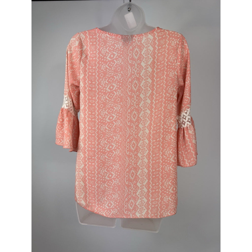 Rue 21 Women's Size S Sheer Peach And Ivory 3/4 Sleeve Blouse Boho Style
