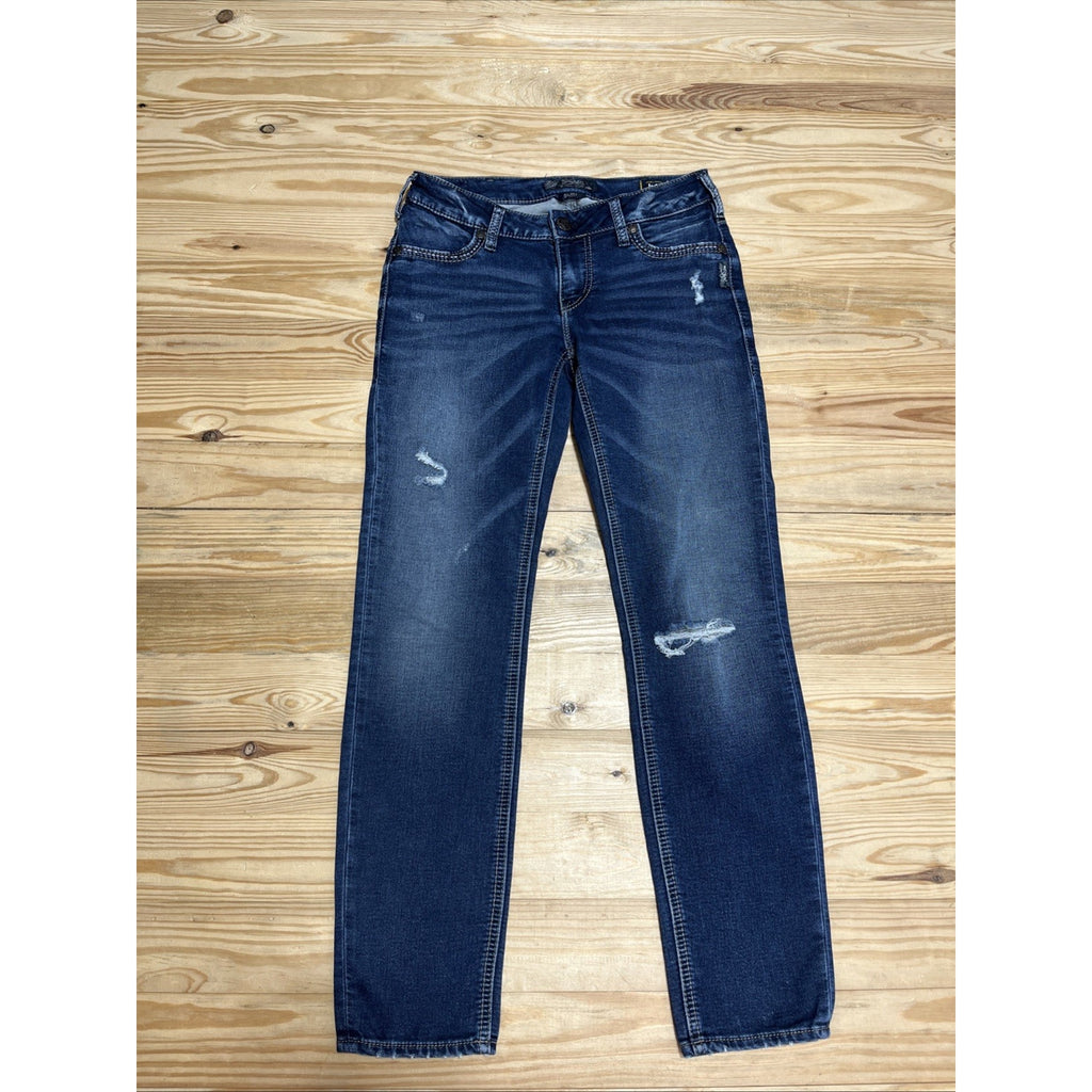 Silver Suki Joga Super Skinny Jeans Womens Blue Dark Wash Stretch Mid Rise 30