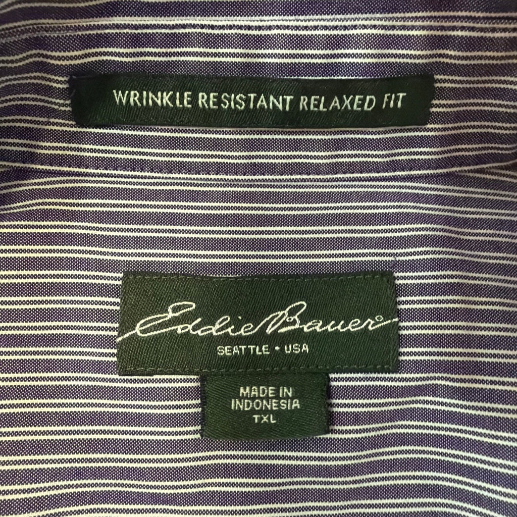 Eddie Bauer Wrinkle Resistant Relaxed Fit Purple Stripe Button Down Shirt XL Tal