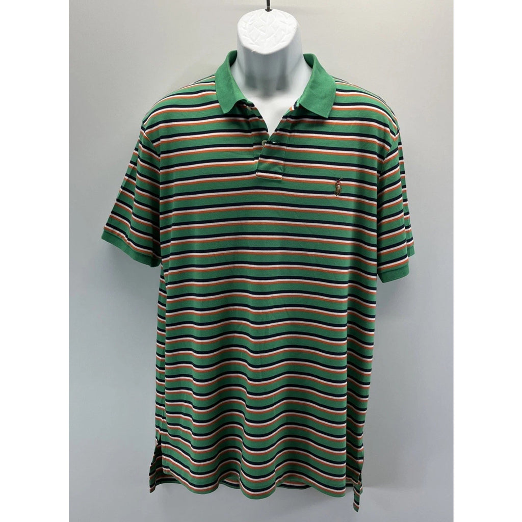 Polo Ralph Lauren Mens XL Green White Striped Pima Soft Touch Shirt Short Sleeve