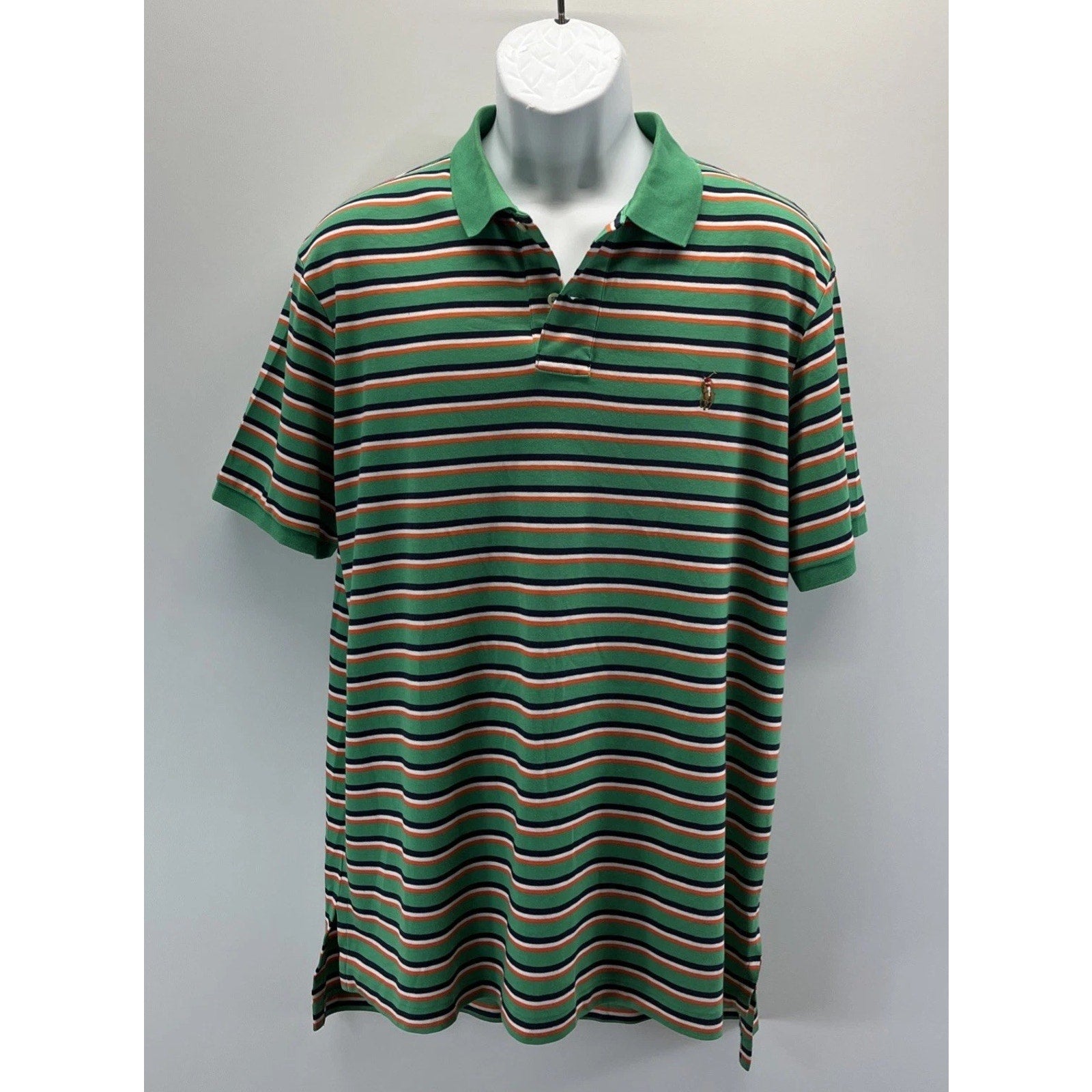 Polo Ralph Lauren Mens XL Green White Striped Pima Soft Touch Shirt Short Sleeve