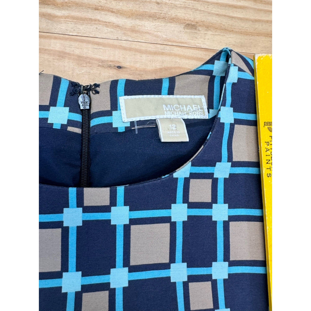 Michael Kors Geometric Black, Blue and Tan Short Sleeve Dress Size 12