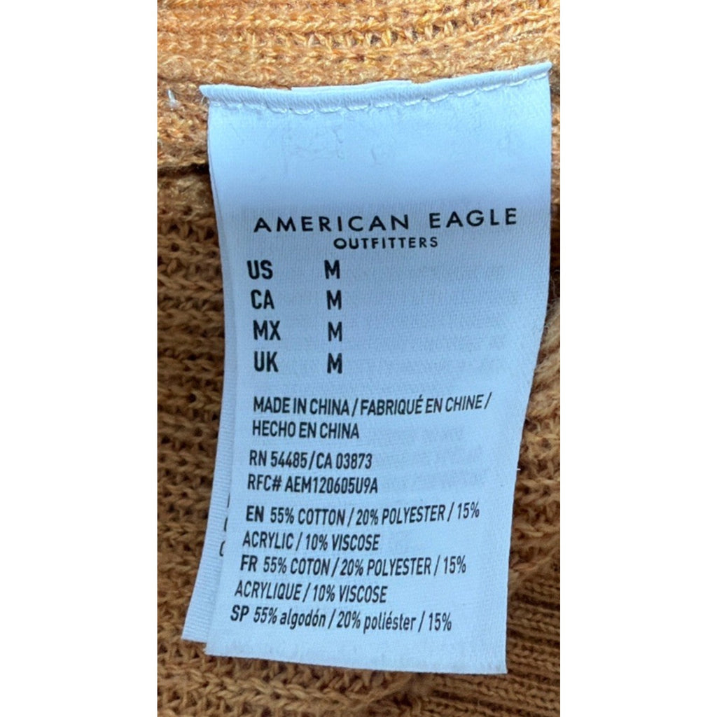 American Eagle Womens Medium Sweater Brown Lightweight Knit Long Sleeve V Neck