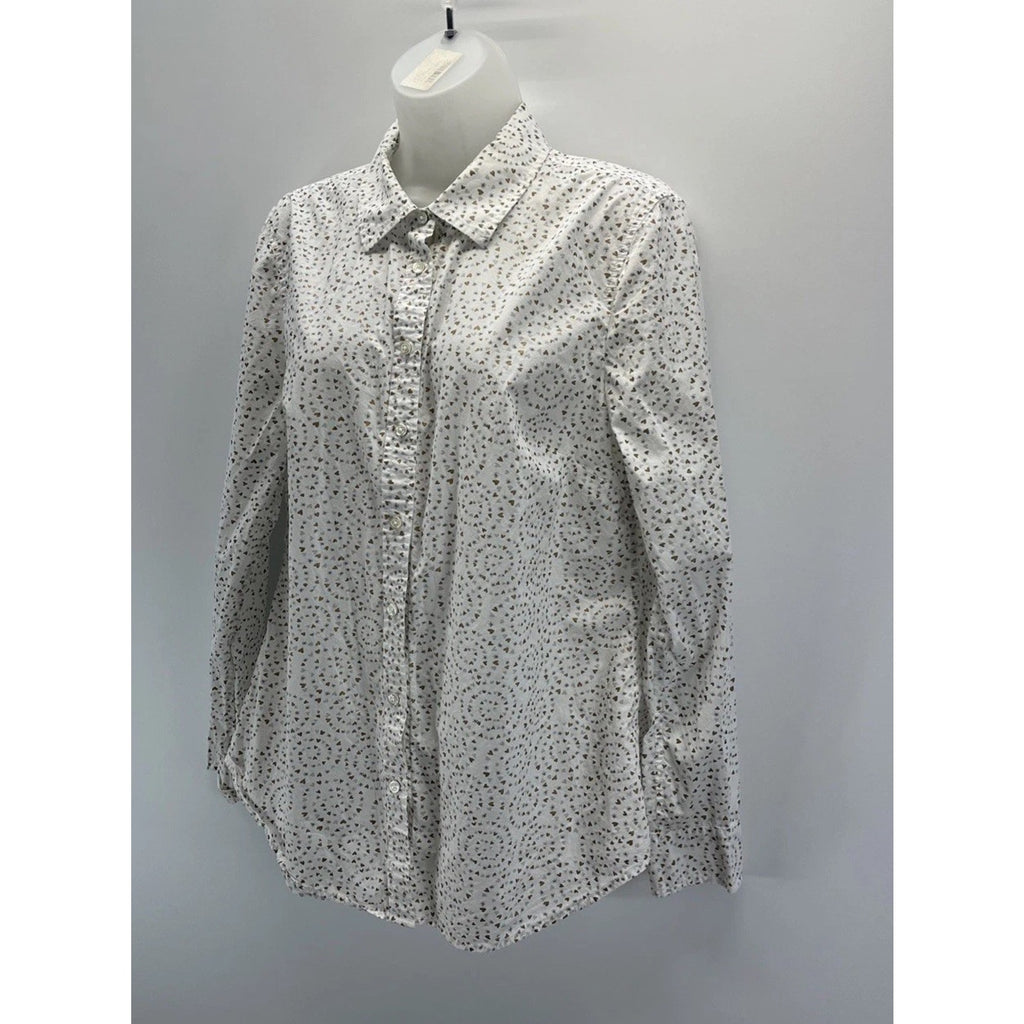 Talbots White W Hearts Lightweight Long Sleeve Button Up Blouse Size Medium