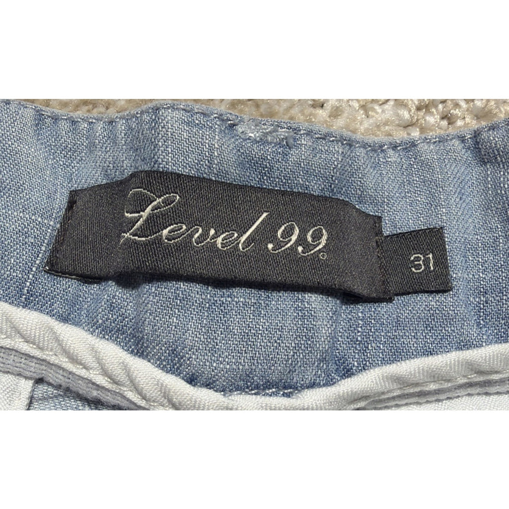 Level 99 Anthropologie Mid Rise Denim Shorts Blue Linen Women's Size 31x3”