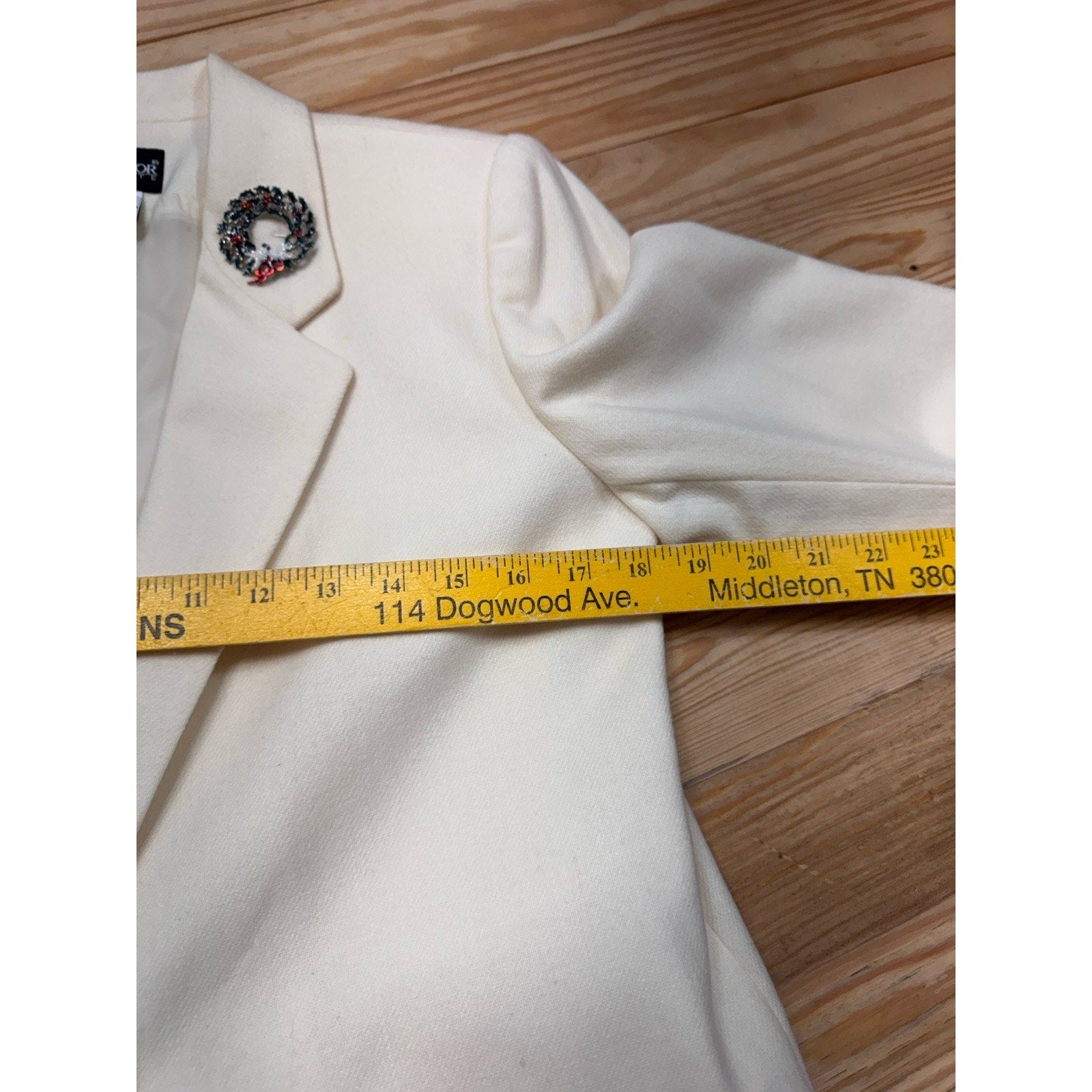 Sag Harbor Blazer Women’s 6 Petite Ivory Wool Nylon Boyfriend Classic Style