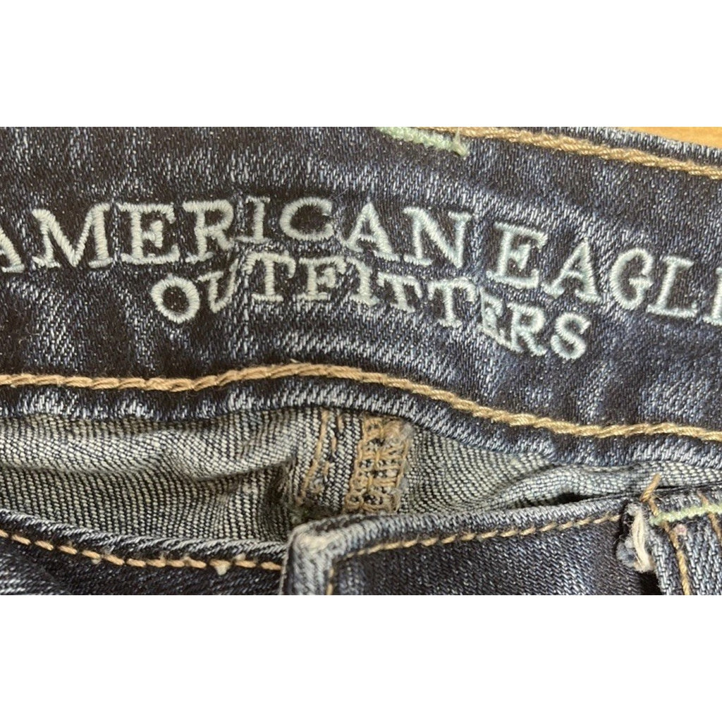 American Eagle Tomgirl Button Fly Dark Dreams Stretch Jeans 2 Blue