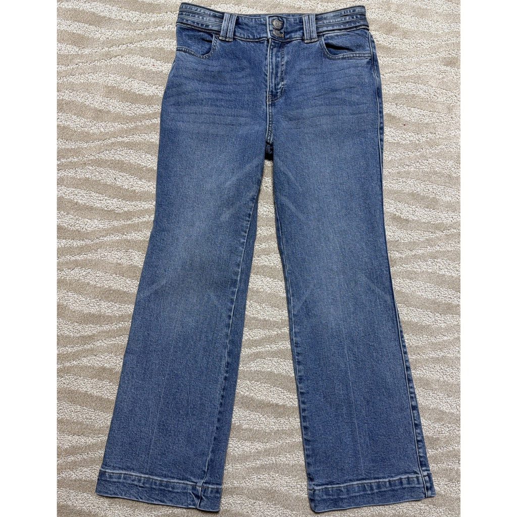 Talbots Womens 8P Blue Cotton Denim High Waist Flare Band Waist Jeans Stretch