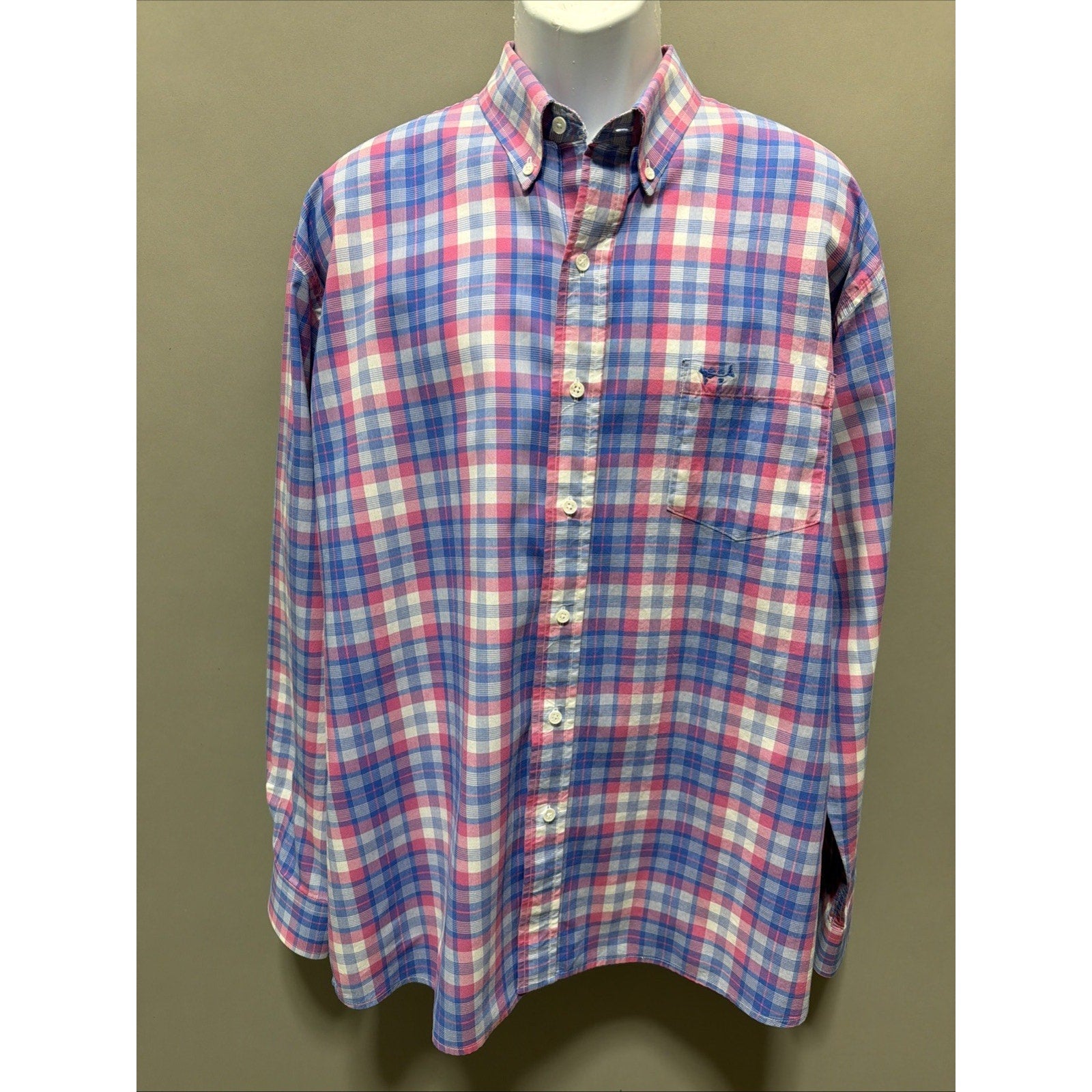 Mens Coastal Cotton LS Button Down Plaid Shirt XL Preppy Casual Beach