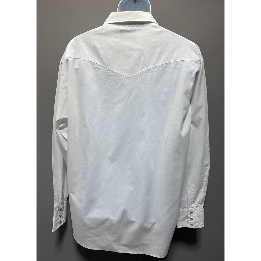 VTG Wrangler Shirt Mens XLT White Button Up Long Slv Western Rockabilly Pearl