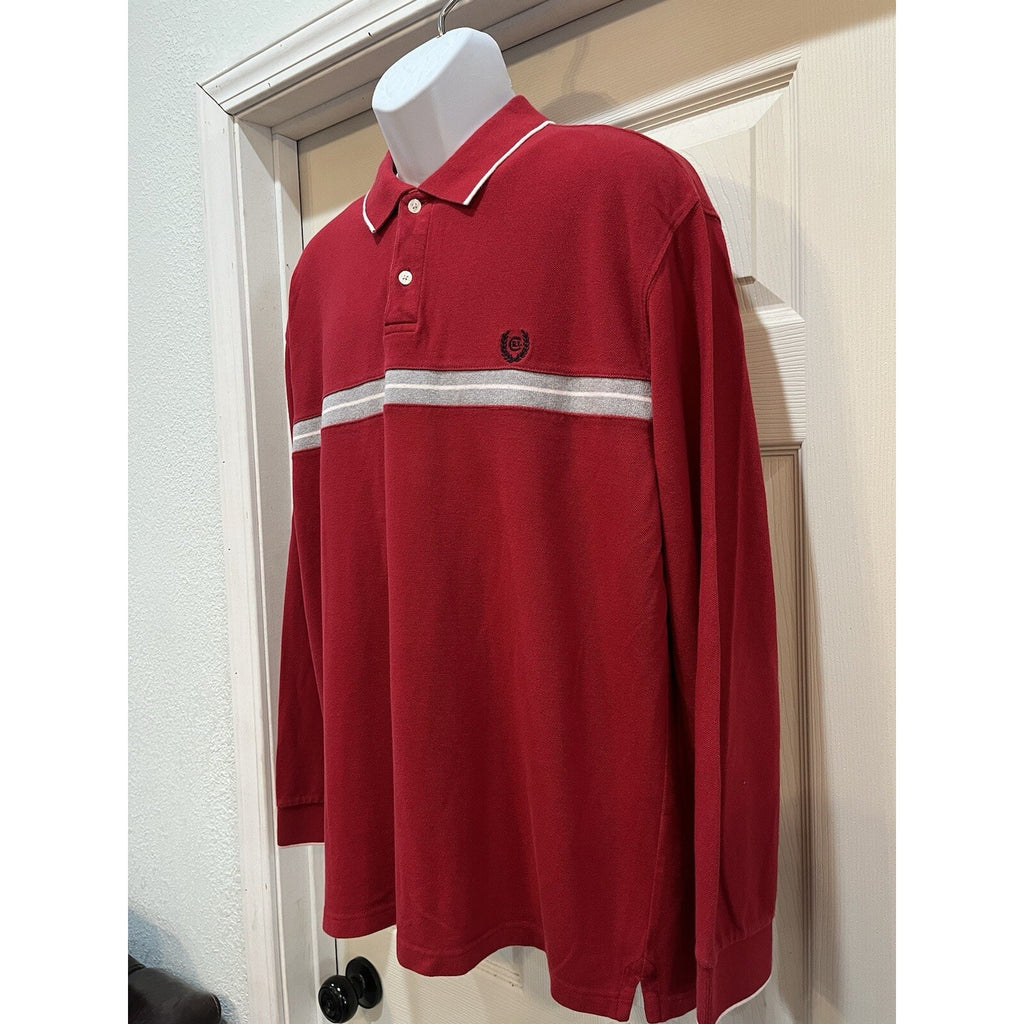 Vintage Chaps Ralph Lauren Red Gray White Stripe Polo Sweater Size XL Long Sleev