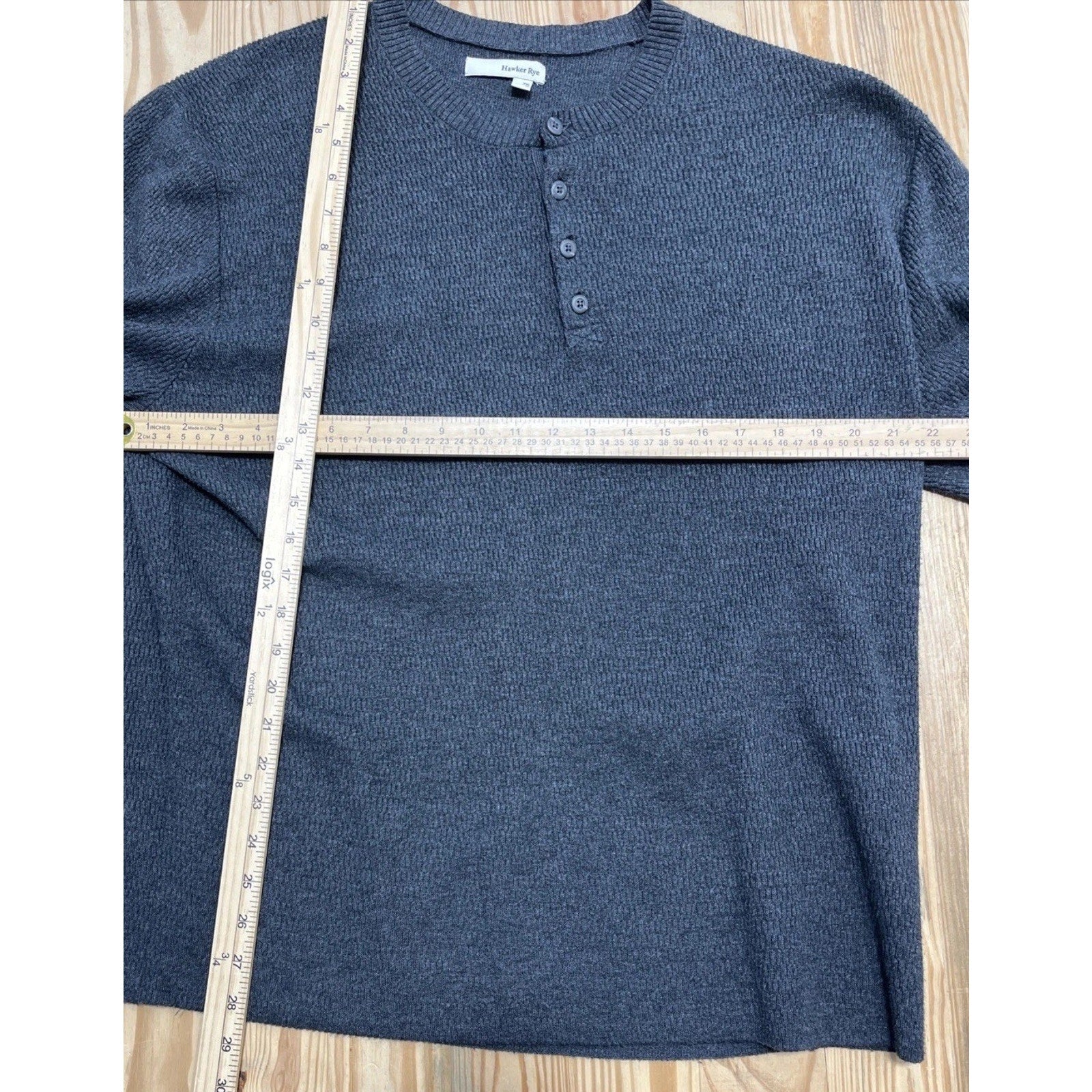 Hawker Rye Henley Sweater Men Size 2XL Charcoal Knit Cotton Long Sleeve Pullover