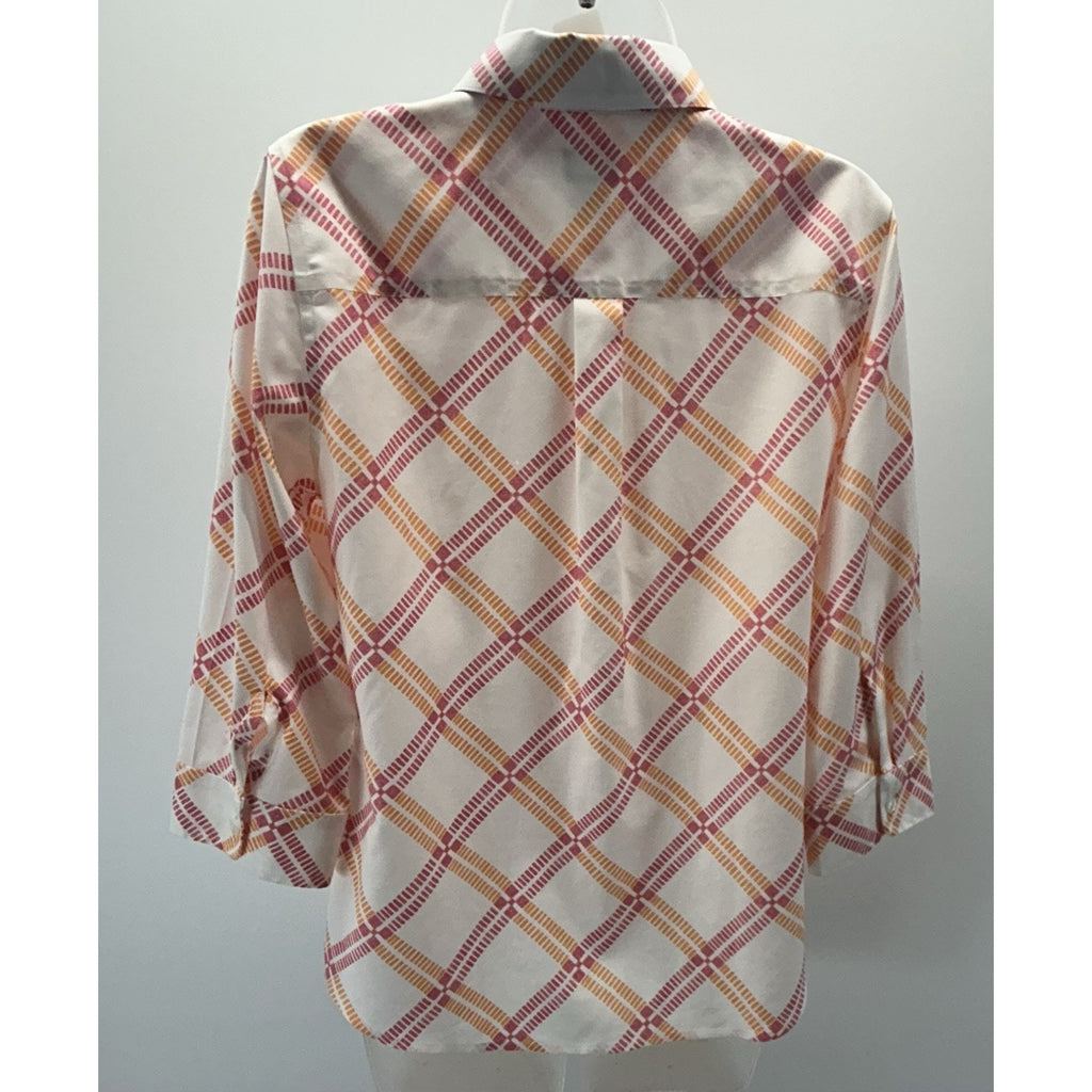 Chico's Summer White Wrinkle-free Cotton Blouse Pink Orange Sz00 US 0/2