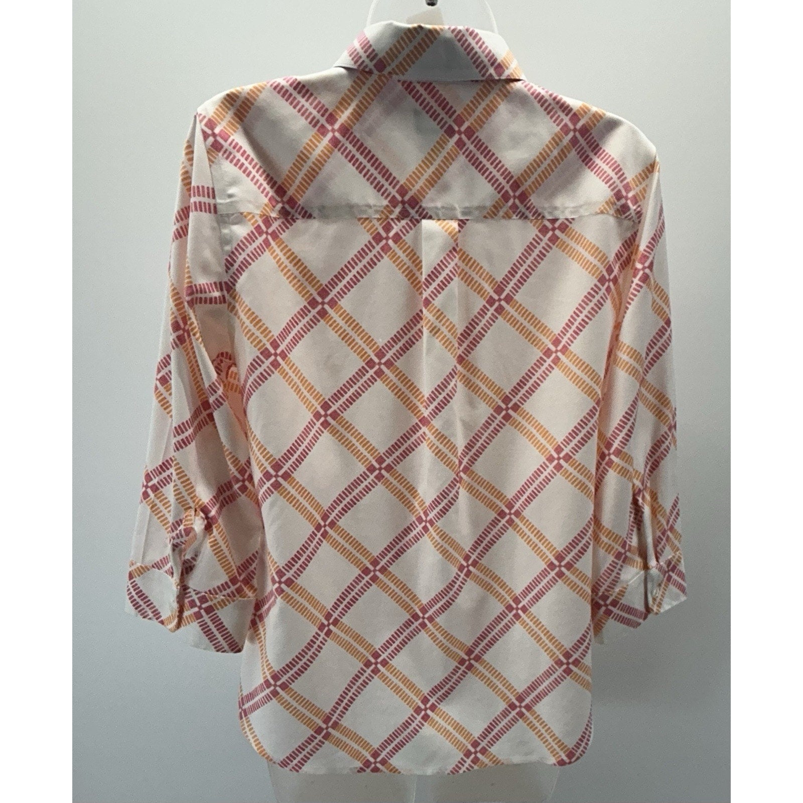 Chico's Summer White Wrinkle-free Cotton Blouse Pink Orange Sz00 US 0/2