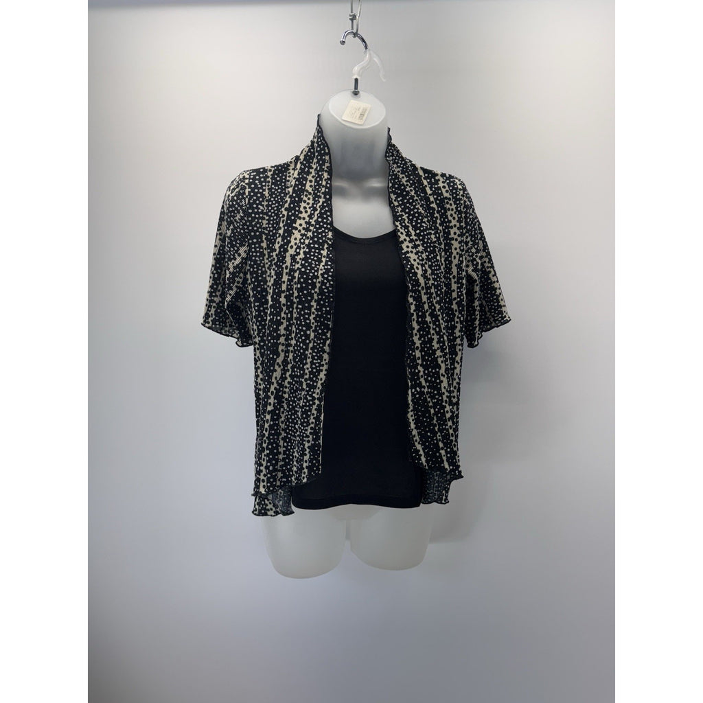 Notations Shirt Women’s Petite S Short Sleeve Layered Cardigan Tank Cream Black