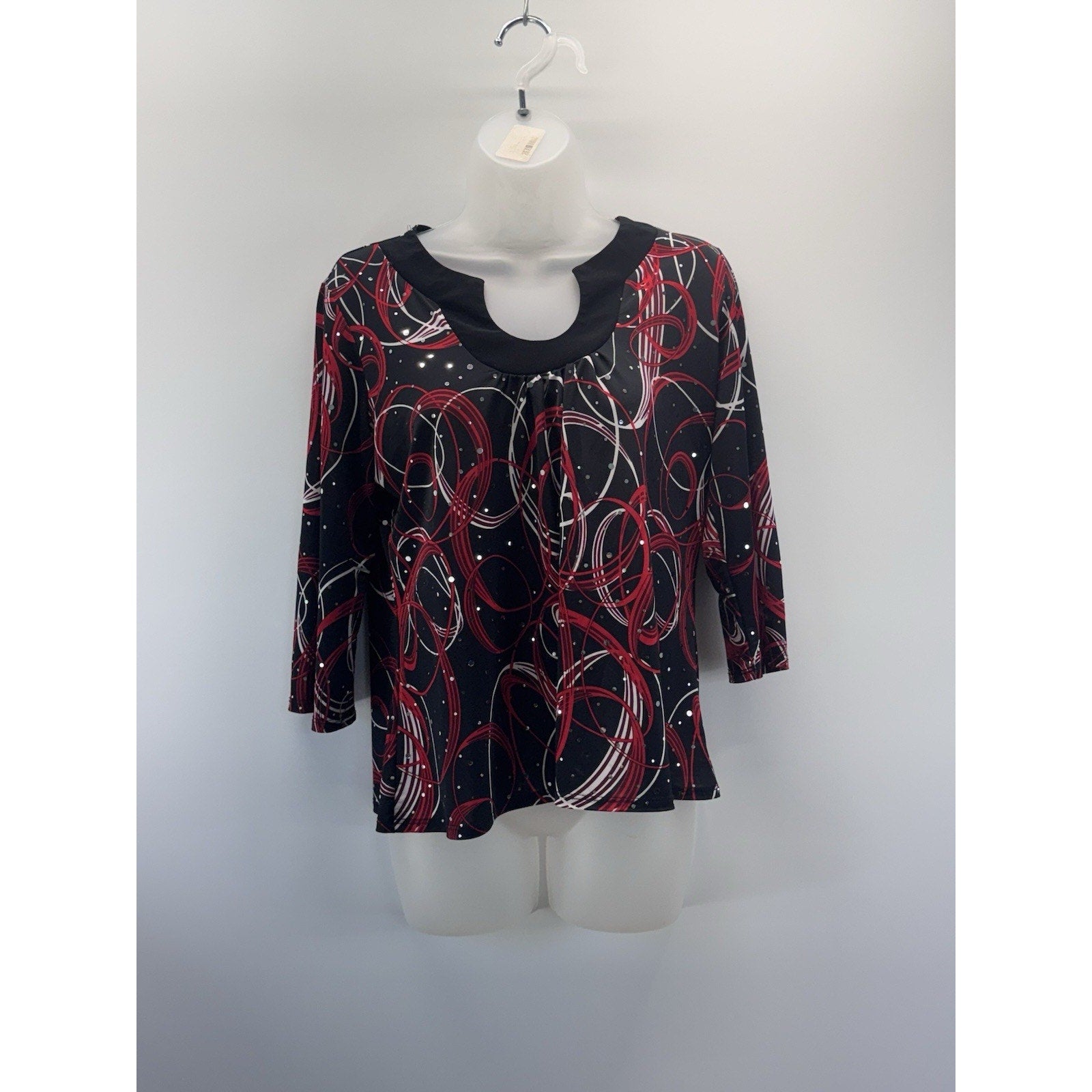 Brittany Black Shirt Black Red Geometric Long Sleeve Bling Pullover Women’s S