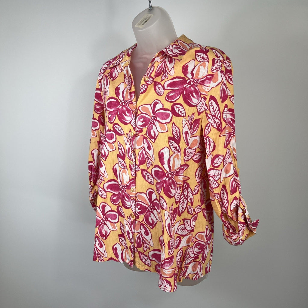 women's Appleseed's orange & pinks floral print shirt size medium Petite