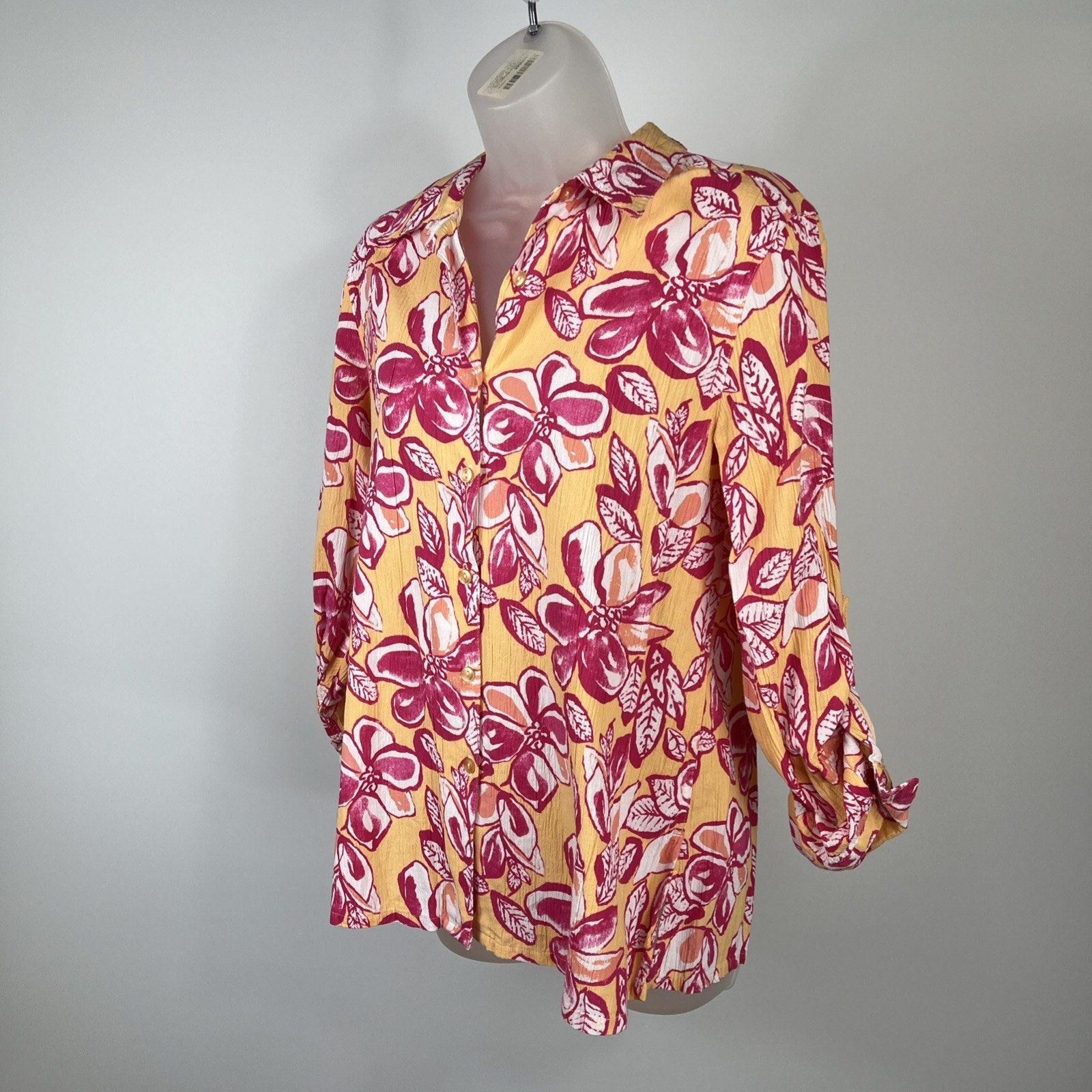 women's Appleseed's orange & pinks floral print shirt size medium Petite