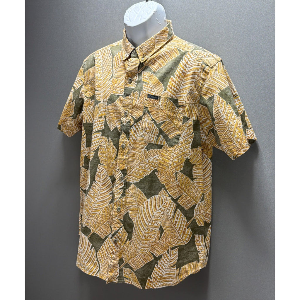 Men's Columbia Hawaiian Tropical Leaf Shirt M Button Up Shirt Sleeves Collared