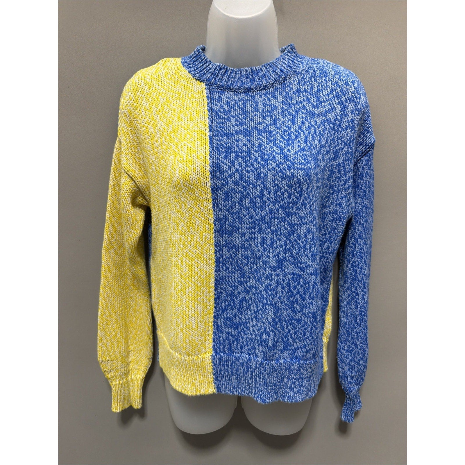 Chinti & Parker Size XS Mock Neck Sweater Blue Yellow Colorblock 100% Cotton