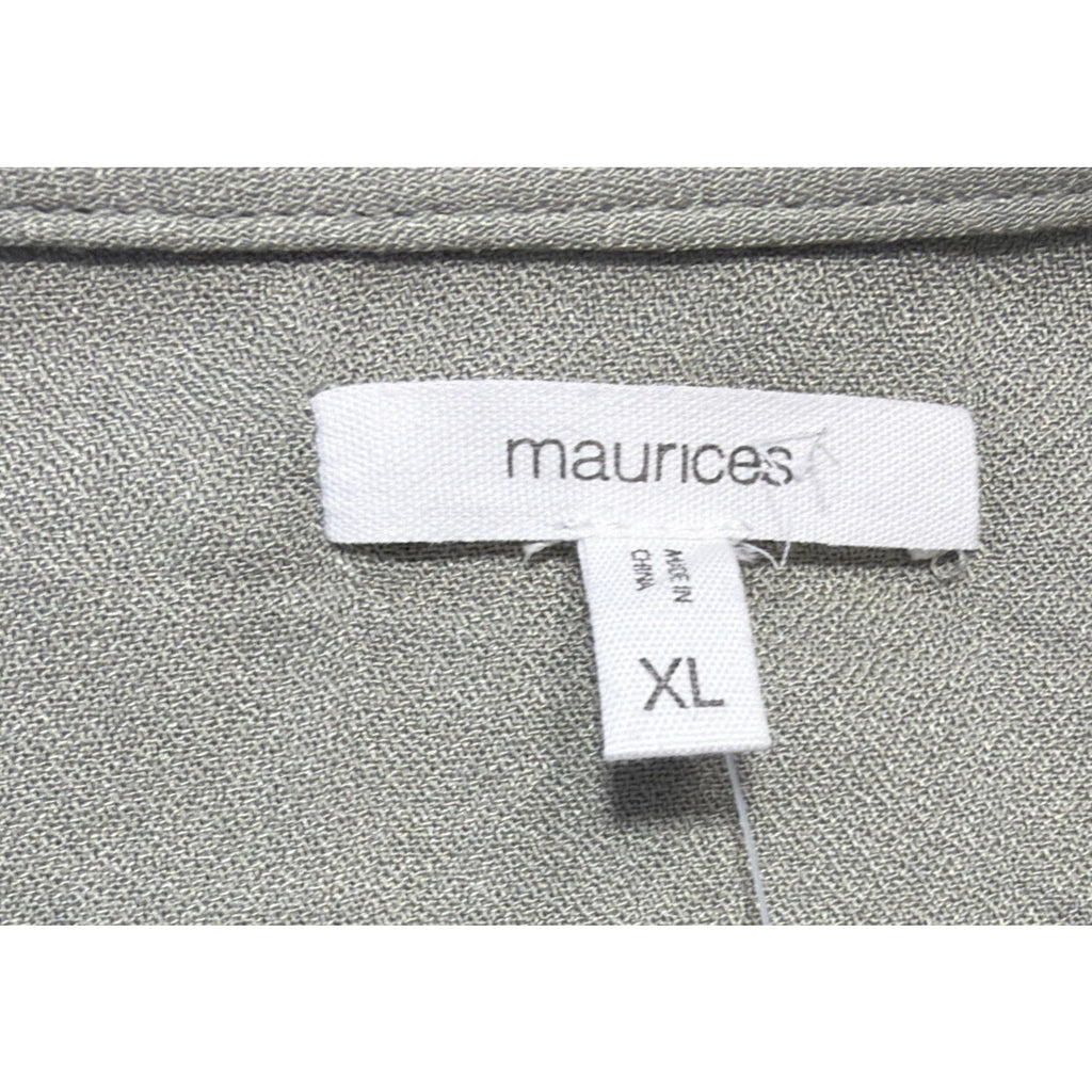 Maurices Top Womens XL Green V-Neck Peplum Tie Waist Boho Peasant