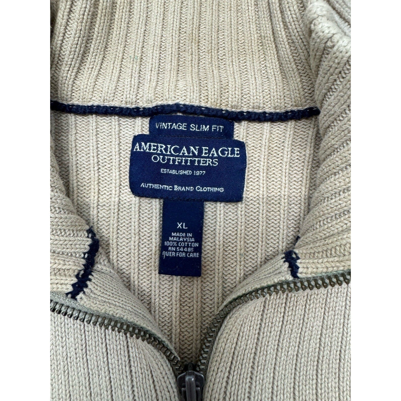 American Eagle Outfitters Mens Vintage Slim Fit 1/4 Zip Sweater XL Tan