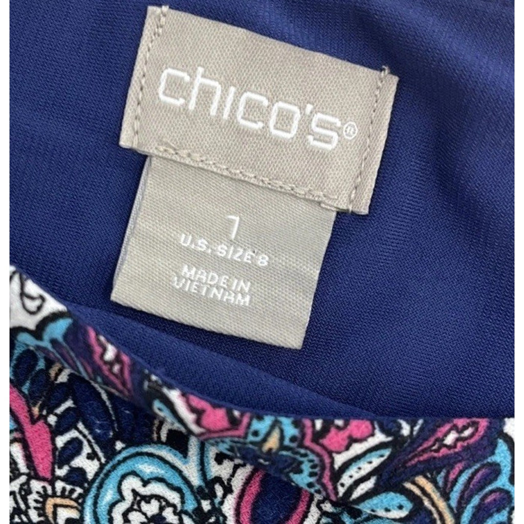 Chico’s Medallion Print Tie 3/4 Sleeve Lined Stretch Dress Size 1 (US Size 8)