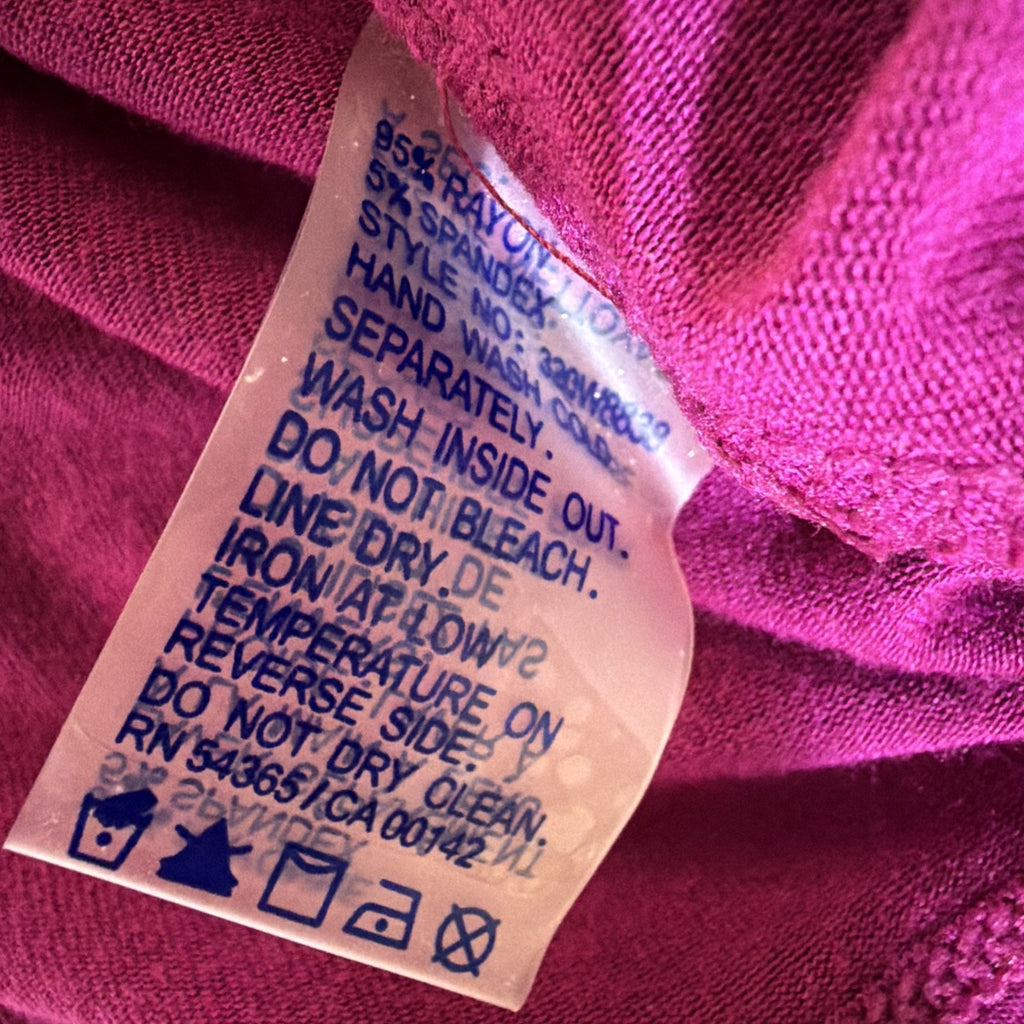 Peter Nygard Cowl Neck Top Women Fuchsia 3/4 Sleeve Stretch Size Petite Large