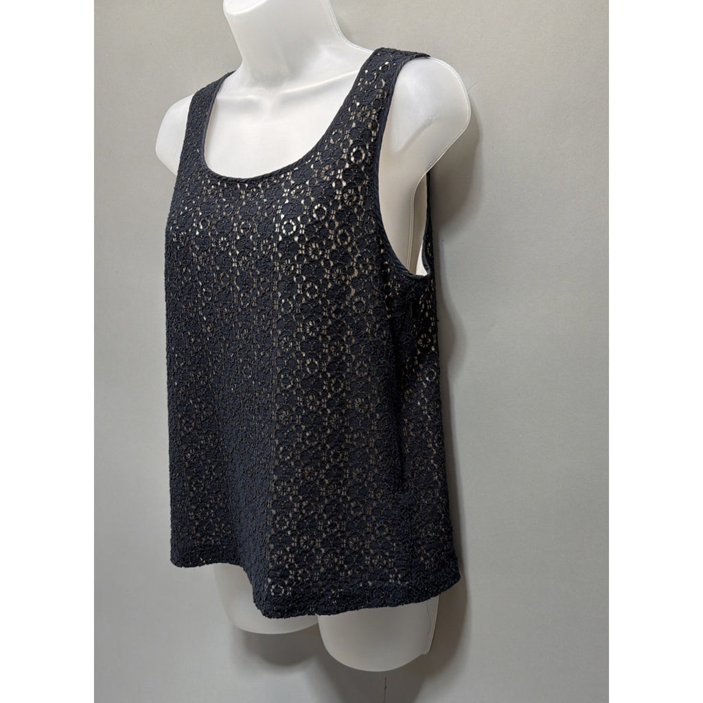 J Crew Womens 4 Black Crochet Lace Sleeveless Tank Top Lined Boho Overlay