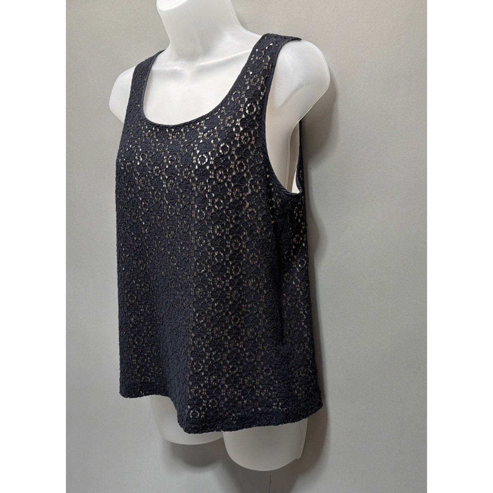 J Crew Womens 4 Black Crochet Lace Sleeveless Tank Top Lined Boho Overlay