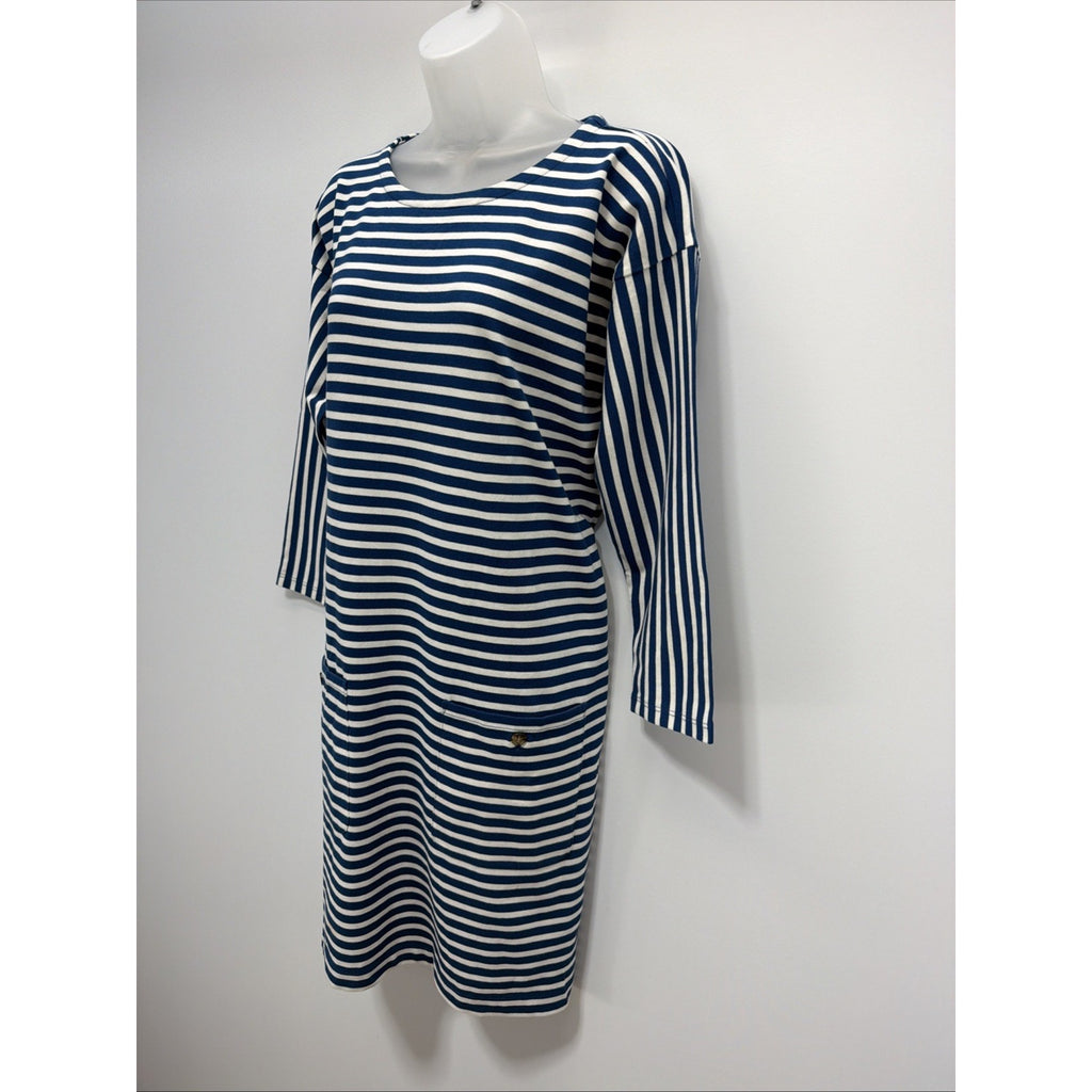 J.Crew Blue Knit Front Pocket Shift Dress In Stripe Size Medium