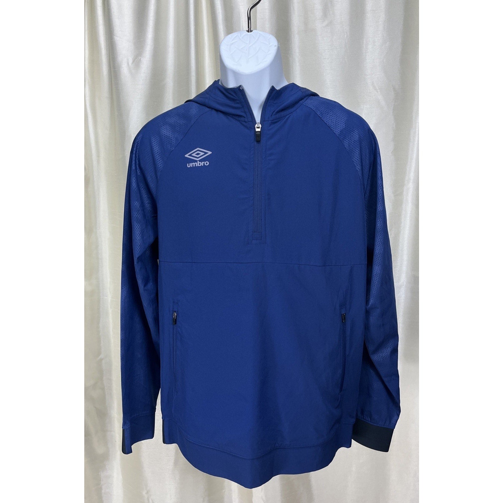 Umbro Hooded Windbreaker Track Jacket Lined Blue Men's Size Small