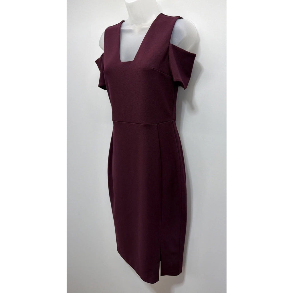 Express Women's Cold Shoulder Lined Burgundy Sheath Dress Size 4 EUC