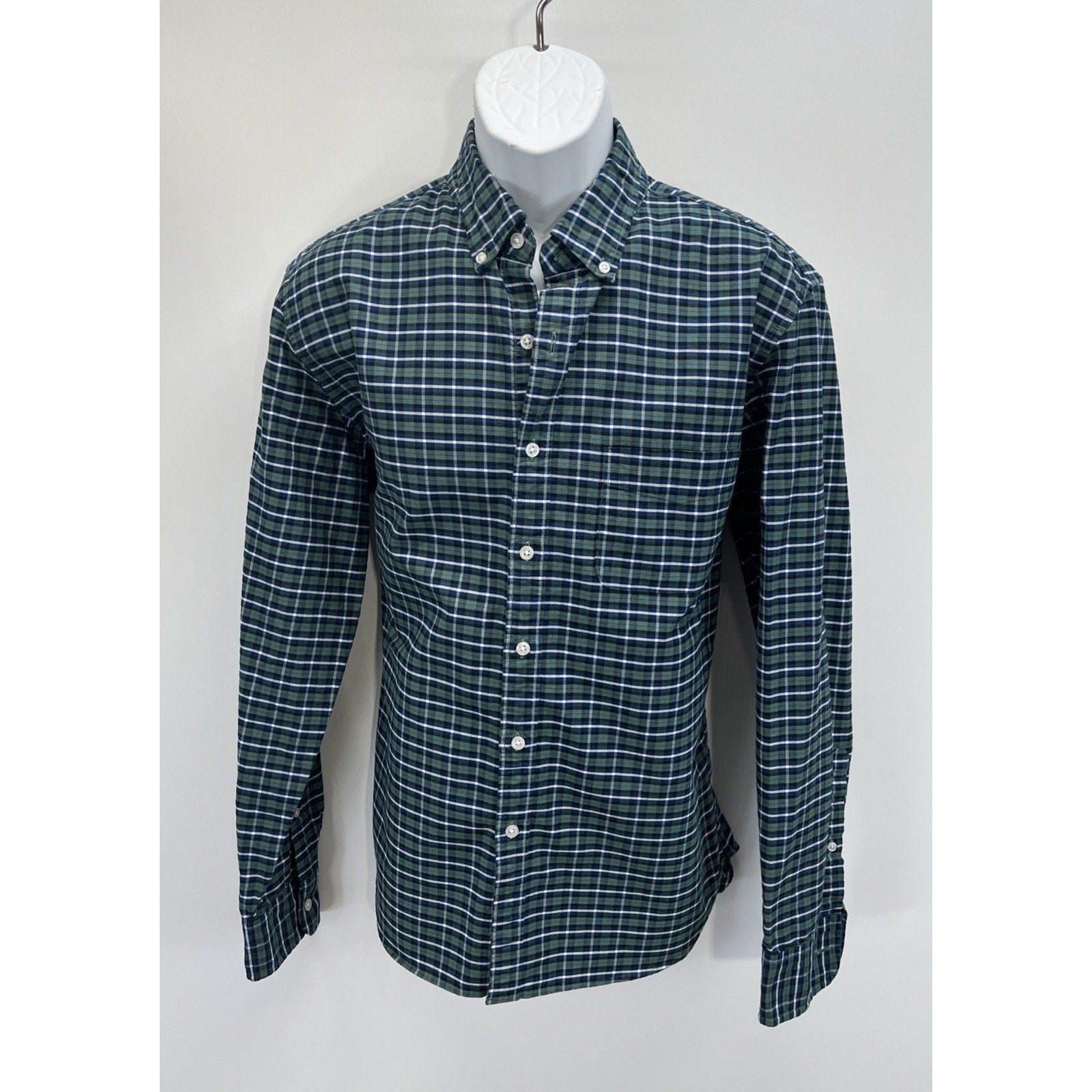 J Crew Shirt Men Large Green Plaid Flex Slim Fit Oxford Long Sleeve