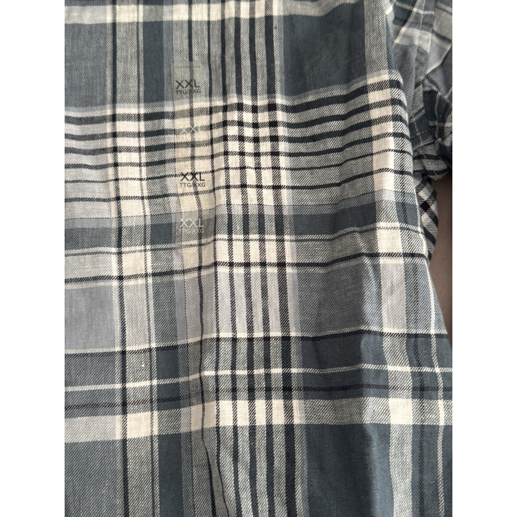 Tommy Hilfiger Linen Blend Shirt Mens XXL Blue Plaid Preppy Regular Fit New