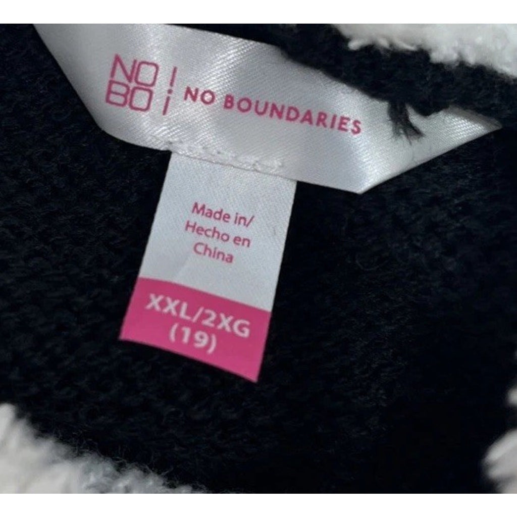 Womens NOBO Black w/Red Plaid Sleeves Hoodie Christmas Tunic Sweater Size XXL