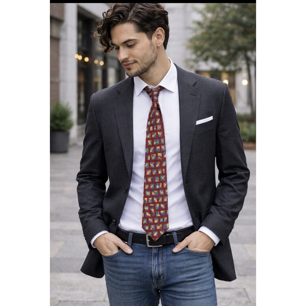 Pronto Uomo Vintage Silk Tie Red Blue Geometric Abstract Retro Necktie Italy