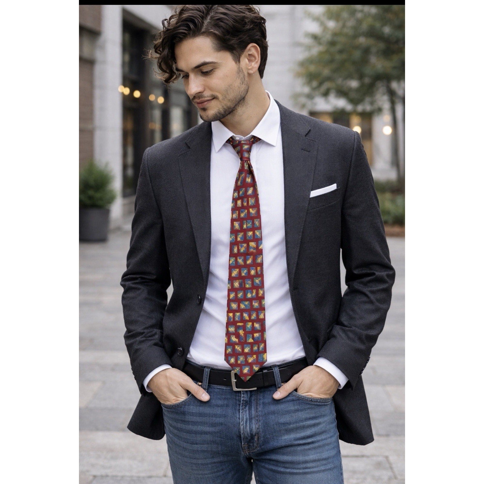 Pronto Uomo Vintage Silk Tie Red Blue Geometric Abstract Retro Necktie Italy